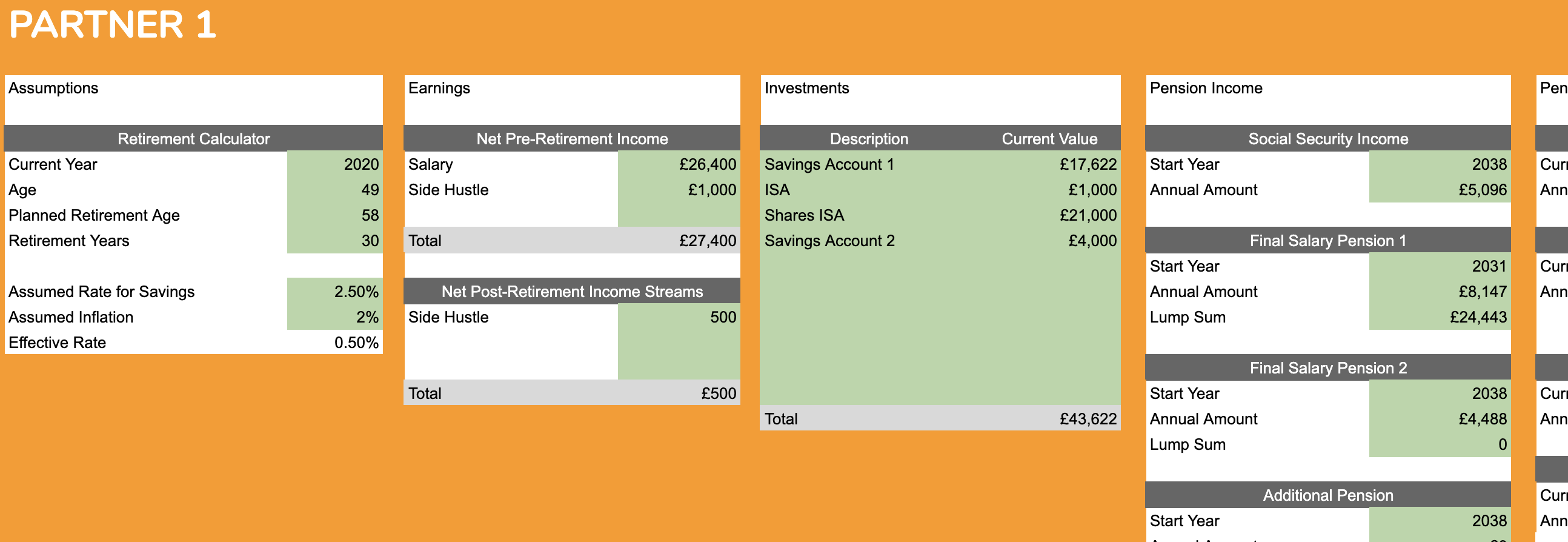 Retirement Planning Config Settings